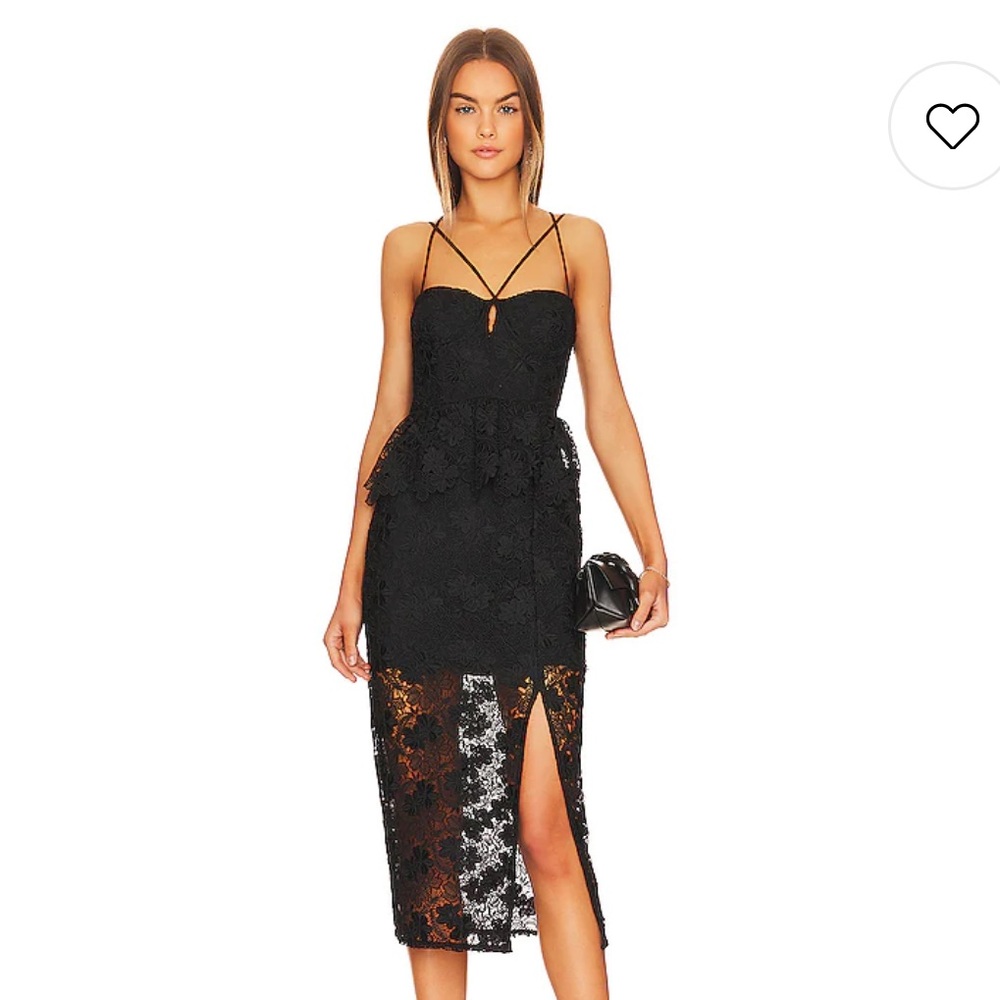 LPA Madonna Lace Corset Midi Dress in Black